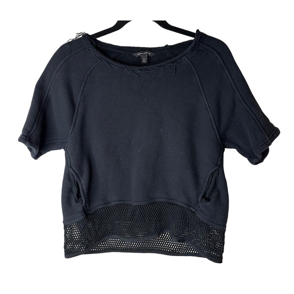 Banana Republic Black Sweatshirt Short Sleeve Mesh Hem Activewear Athleisure XS